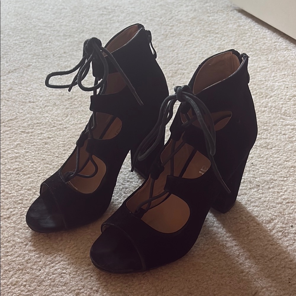 Elegant Black Lace-Up Heels